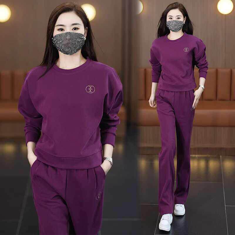 休闲运动套装女2026春秋新款纯棉宽松显瘦圆领卫衣阔腿裤两件套潮