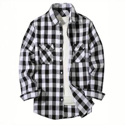 Men Sherpa Lined Flannel Shirt Jacket Sleeve Button Up