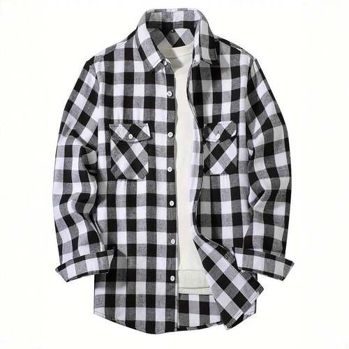 Men Sherpa Lined Flannel Shirt Jacket Sleeve Button Up