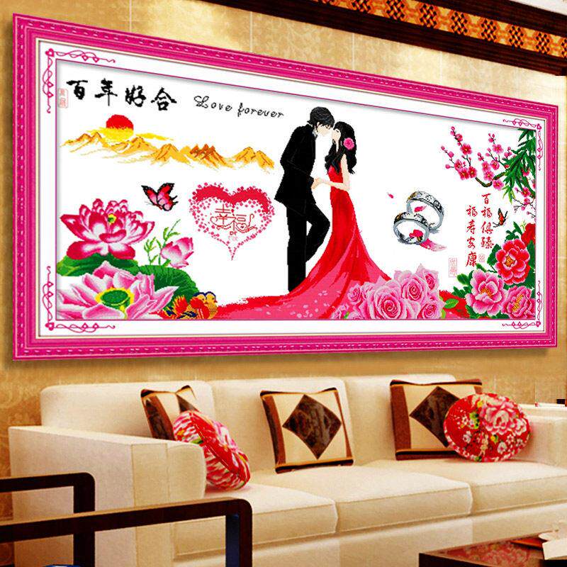 纯手工机绣成品十字绣2025年新款绣结婚客厅百年好合已绣好的出售