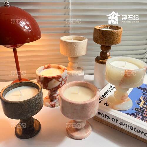天然大理石法式香薰蜡烛杯高级感装饰摆饰玉石四季粉雨林绿雨林啡