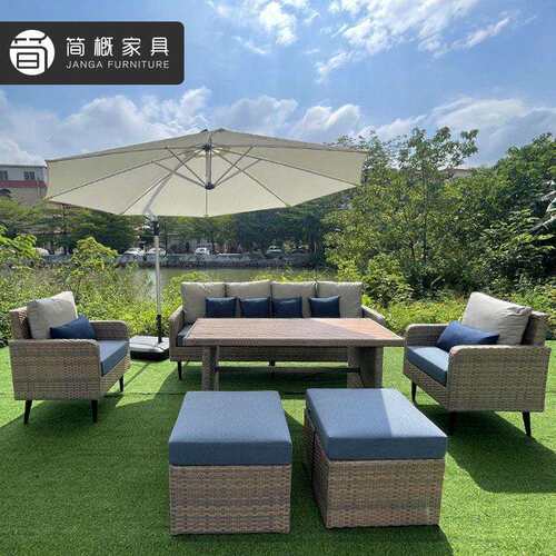 北欧户藤外编藤椅发休沙闲庭院组合露台设计91师外花园别墅室藤家