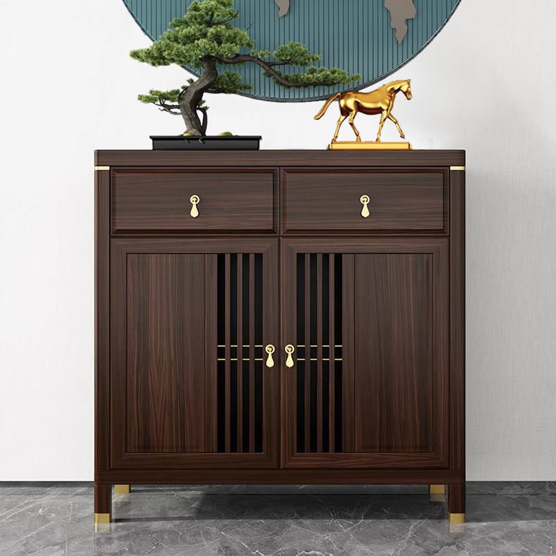 新中式乌木餐具柜入口柜鞋柜客厅侧柜储物柜家用实木茶柜