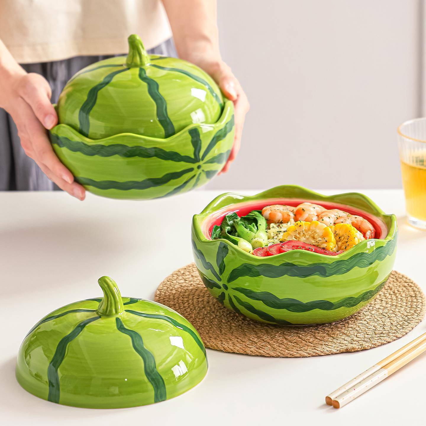 西瓜汤A#819216碗大号汤2家用一人食026新款陶瓷带盖泡面碗蛳螺粉