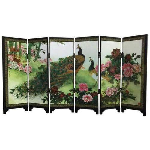 Wooden 6-Panel Peacock Screen Room Divider Folding