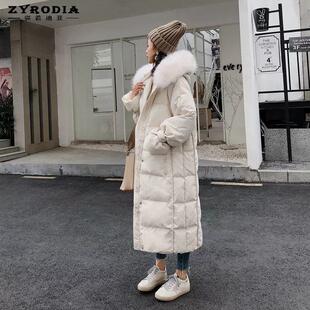 ZYRODIA2025冬季新款时尚白色羽绒服女中长款加厚宽松大毛领外套