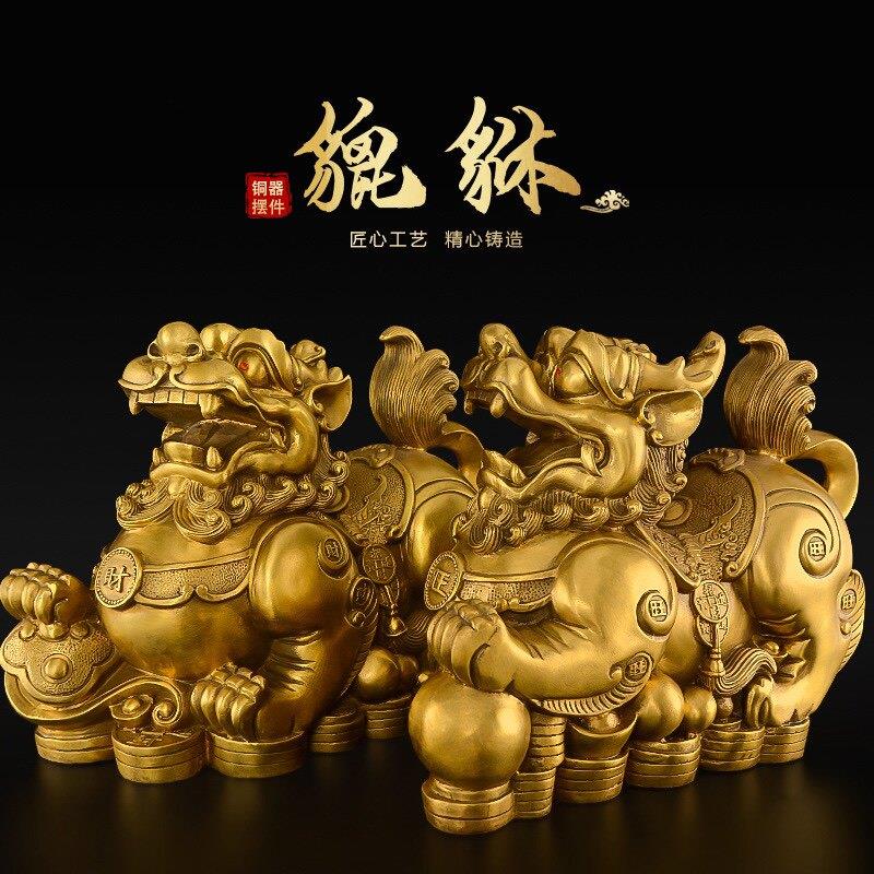 铜貔貅摆件黄铜皮丘大号一对公母客厅玄关装饰工艺品店铺开业礼品