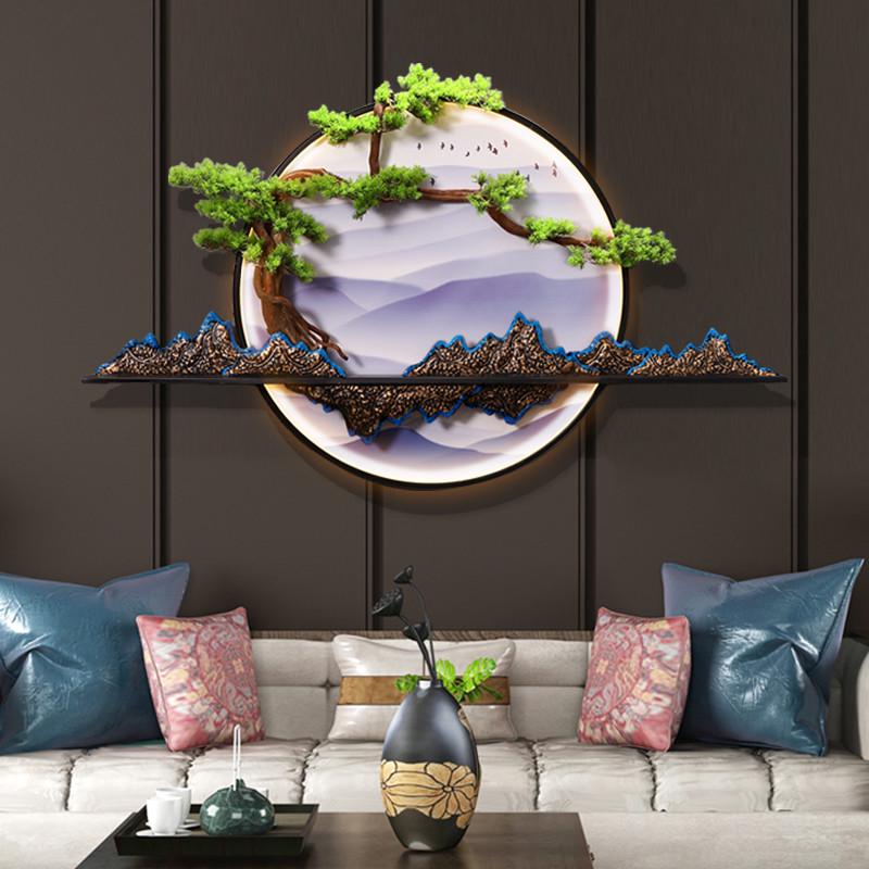 入户玄关装饰画走廊茶室挂画3d立体带灯中式客厅沙发背景墙面壁画