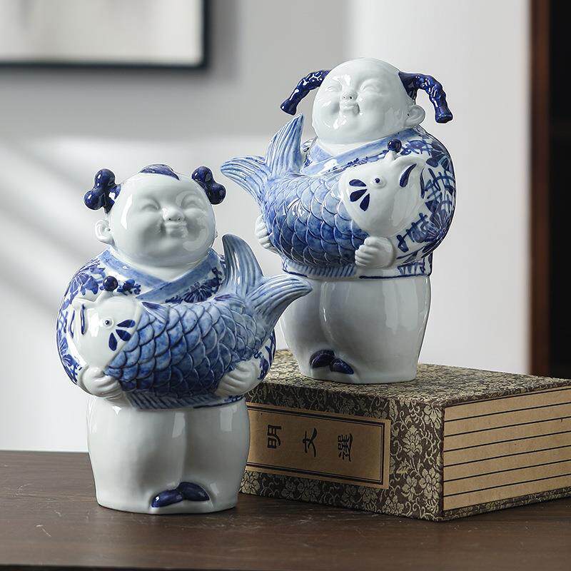 陶瓷人物摆件风工艺品中式艺术陶瓷娃娃禅意家居装饰客厅摆设