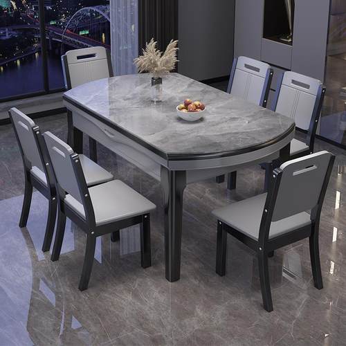 实木岩板可伸缩餐桌椅一体家用现代简约轻奢餐桌茶桌椅功夫全实木