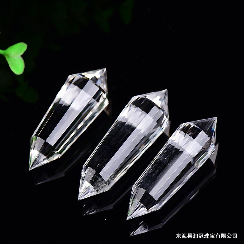 厂家天然水晶多面双尖柱多面体水晶柱24面纯手工原石打磨