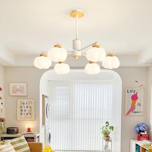 原木棉花奶油风客厅吊灯日式 复古南瓜卧室餐厅中古花朵大厅主灯具