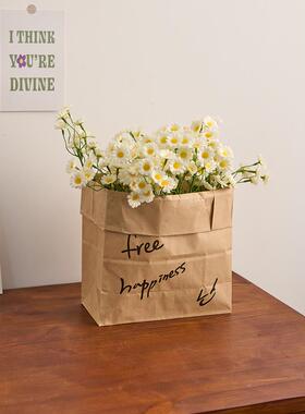 ins风纸袋小雏菊仿真花桌面摆件客厅装饰摆设假花洋甘菊拍照道具