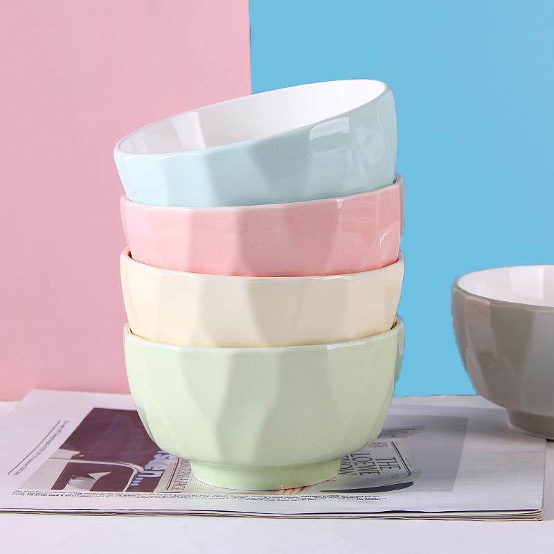 吃饭碗家用陶瓷彩色一家人区分一人一色5英寸防烫新款奶油风餐具