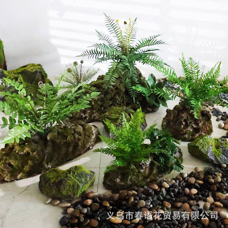 仿真青苔泡沫石头造景室内假石头道具贴墙绿植假山苔藓橱窗装饰