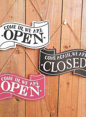 OPEN欧式复古双面装饰门牌挂牌创意木质营业中欢迎光临牌酒吧壁饰