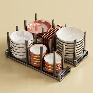 束丰家居厨房枪灰碗碟收纳架抽屉橱柜内置碗架柜内抽屉堆碗置物架