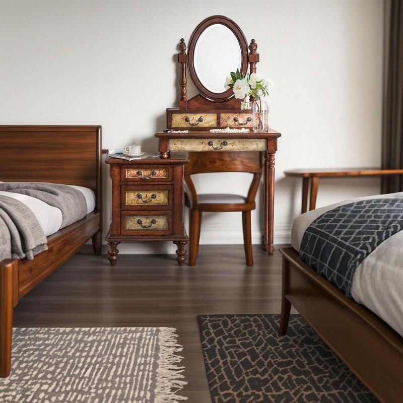 台W25836梳妆台卧室简约现代楼化影妆收纳柜一体小户型美式实木化妆8凳