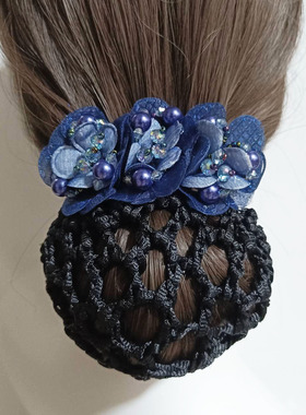 韩版护士发网头花女职业高级蓝色空姐银行餐饮工作蝴蝶结盘发网兜