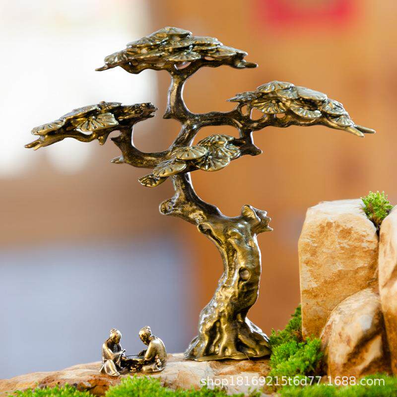 迎客松狮子船生态盆栽花盆鱼缸微景观摆件静物迷你造景装饰小摆件