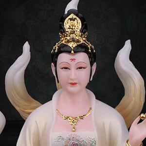 福盛东九尾白狐像体仿汉白玉九尾娘娘九姑娘像九尾像男摆件1.08米