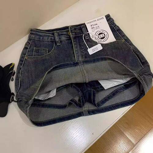 Vintage Distressed Denim Short Skirt for Women Summer Small