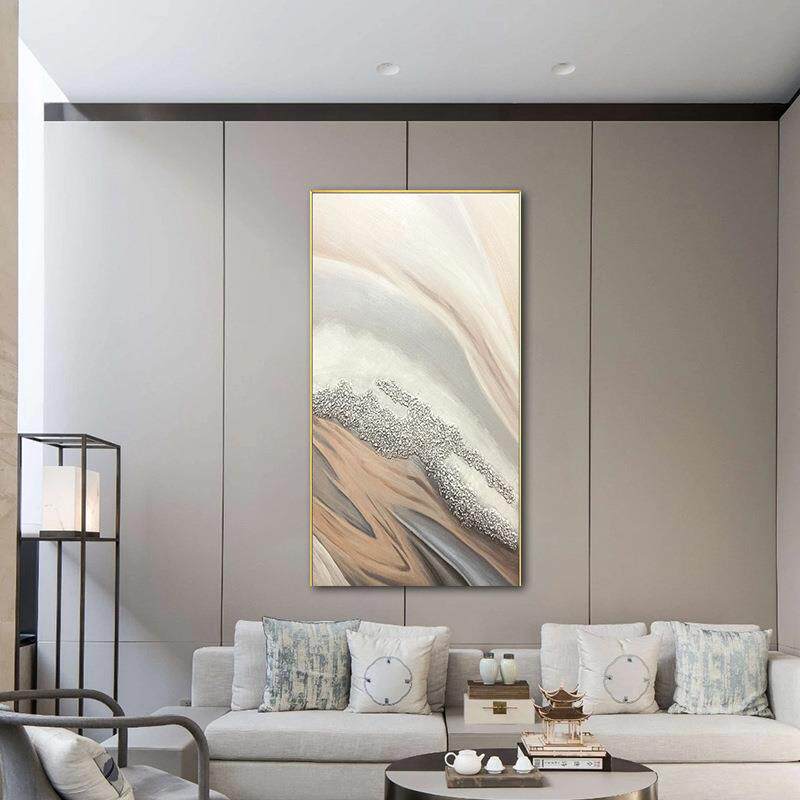 手绘油画新中式现代简约客厅装饰画玄关抽象壁画海滩沙子轻奢挂画