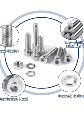 2810跨境盒装螺丝1018p丝cs304不钢内六角螺母套螺装组合锈螺丝钉