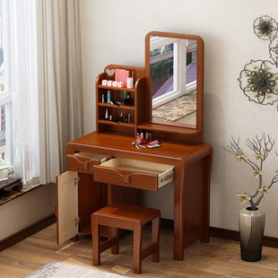 经济实惠型储物化妆桌椅 现代简约实木梳妆台卧室小户型多功能中式