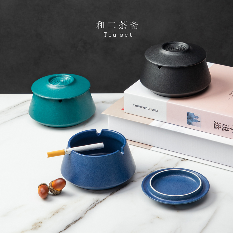 陶瓷烟灰缸带盖家用客厅防风防飞灰烟味灰创意个性时尚潮流高档