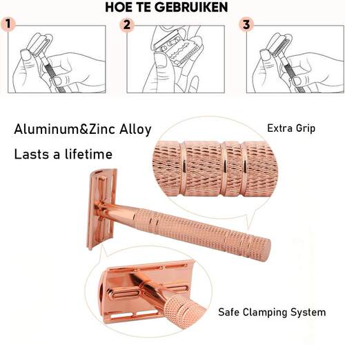 Rose Gold Razor,Classic Double Edge Safety Razor for Mens