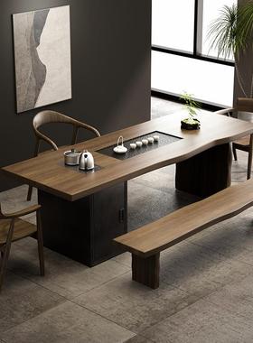 代简约IGC实大木茶桌茶台家用客现厅办室功夫茶几公板泡茶桌椅组