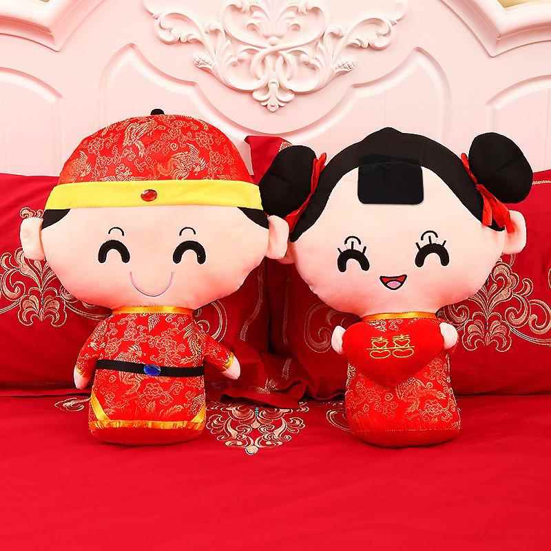 高档结婚用品压床娃娃一对婚结婚物毛绒床仔早公生贵子婚房装礼饰