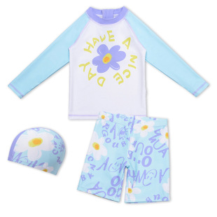 2025可爱泳衣女童分体防晒三件套温泉泳衣速干泳装 卡通游泳衣套装