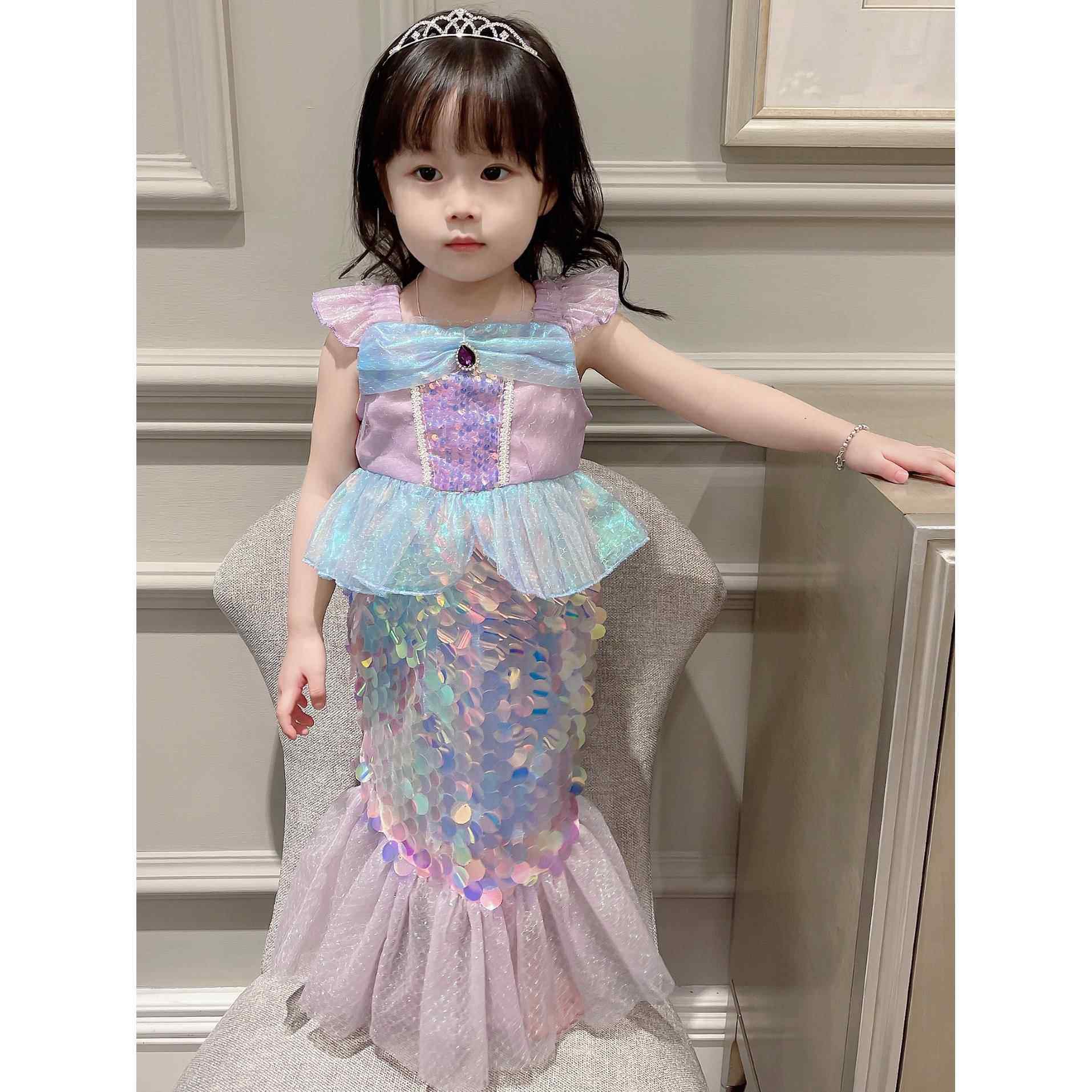 迪士尼cosplay服装儿童鱼尾裙礼服爱丽儿美人鱼公主裙女童连衣裙