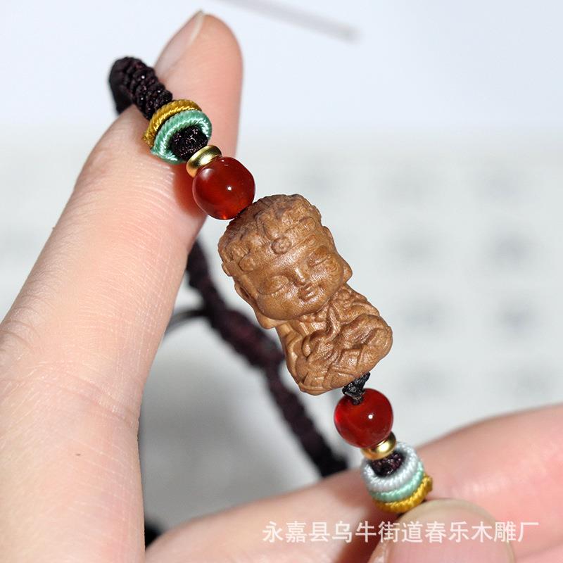 印度老山檀香雕刻十二生肖本命佛八大守护神手链配饰挂件扣手把件