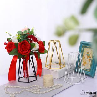 空气凤梨托架轻奢手捧花架简约大气仿真花插瓶婚礼现场花架喜庆摆