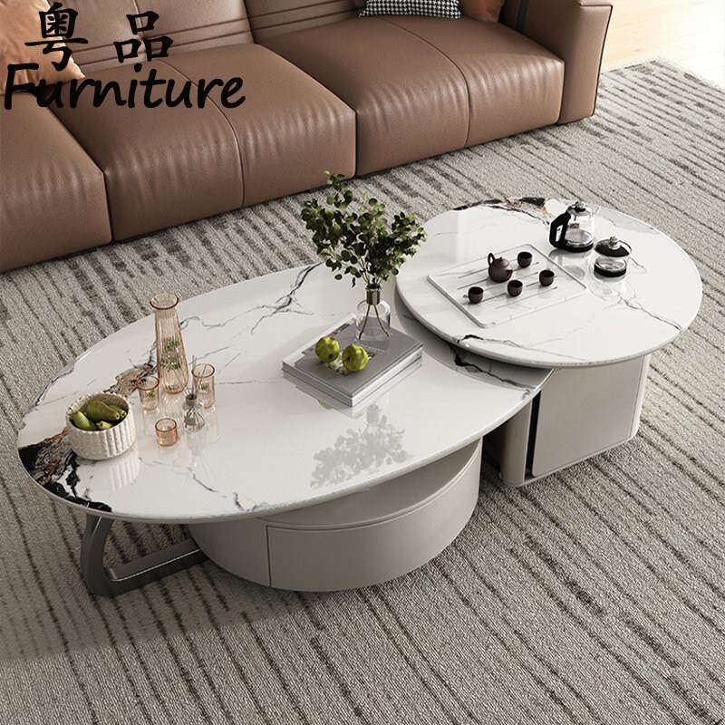 客厅多功能岩板功夫椭圆组合茶几移动茶台泡茶一体沙发家用小户型