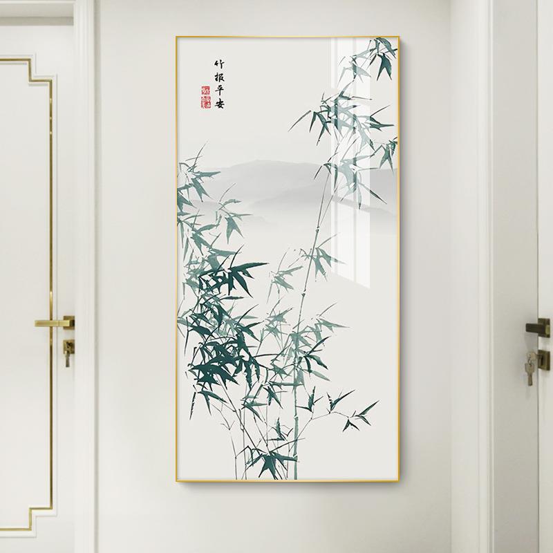 中古风入户玄关装饰画竹子新中式走廊挂画竹报平安禅意壁画茶室
