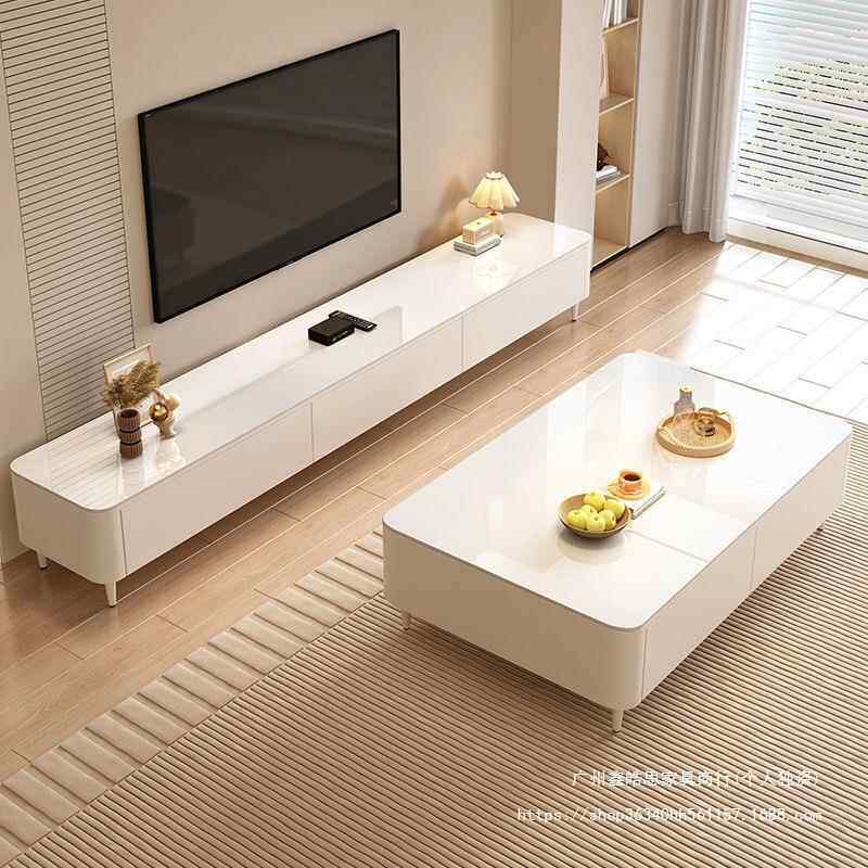 岩板茶几客厅家2026新地款轻XZT奢奶油风感用落茶几组桌电视柜合