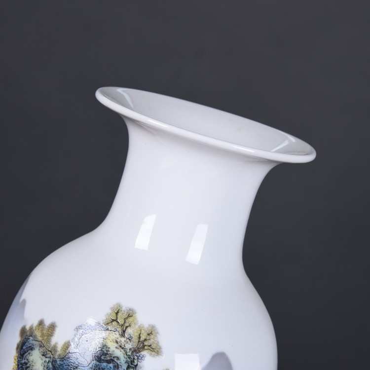 景德镇批发陶瓷装饰冬瓜山水插花 摆件花瓶批发粉彩时尚家居花瓶