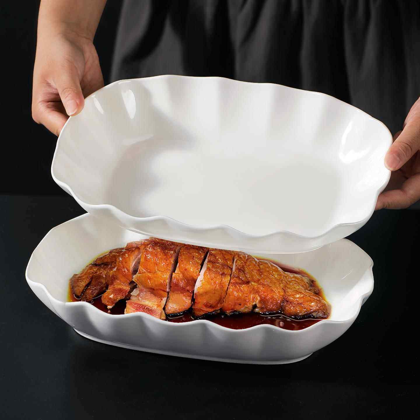 2只装11英寸加深花边鱼盘长方鱼盘2025新款创意加深沙拉盘蒸鱼盘,餐饮具,盘,淘宝优惠券,粉丝福利购,淘宝优惠卷