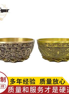黄铜制作双龙聚宝盆双龙戏珠聚宝盆家居客厅办公室工艺品摆件装饰