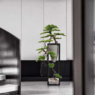 大型落地崖柏松树盆景仿真迎客松罗汉松售楼处样板间装饰绿植摆件