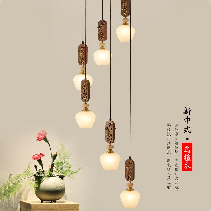 新中式别墅复式楼梯吊灯中国风仿古长条客厅灯创意个性吧台餐厅灯