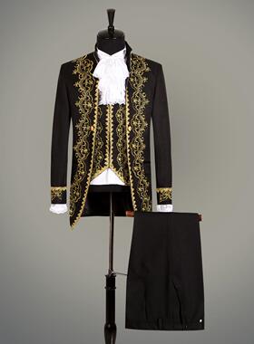 正品欧洲男士花欧边宫马甲五件套装剧演歌出服黑廷白色式舞台表演