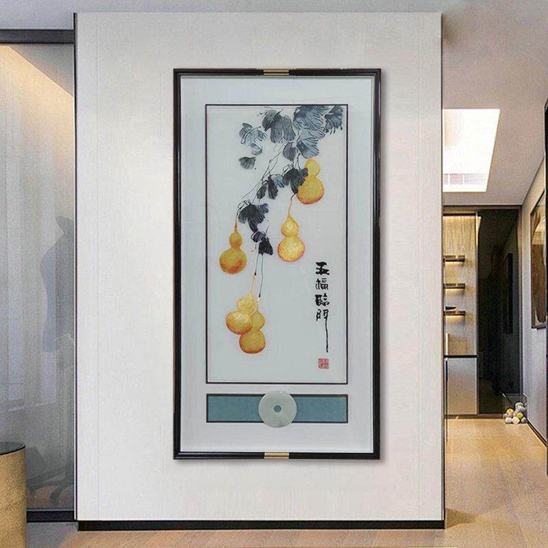 苏绣成品画玄关装饰画国风山水框中框玉石款立体透纱壁饰档挂画