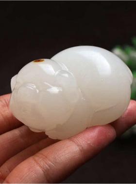 天然阿富汗白玉猪吊坠本命年萌宠玉猪手玩件阿富汗玉摆件