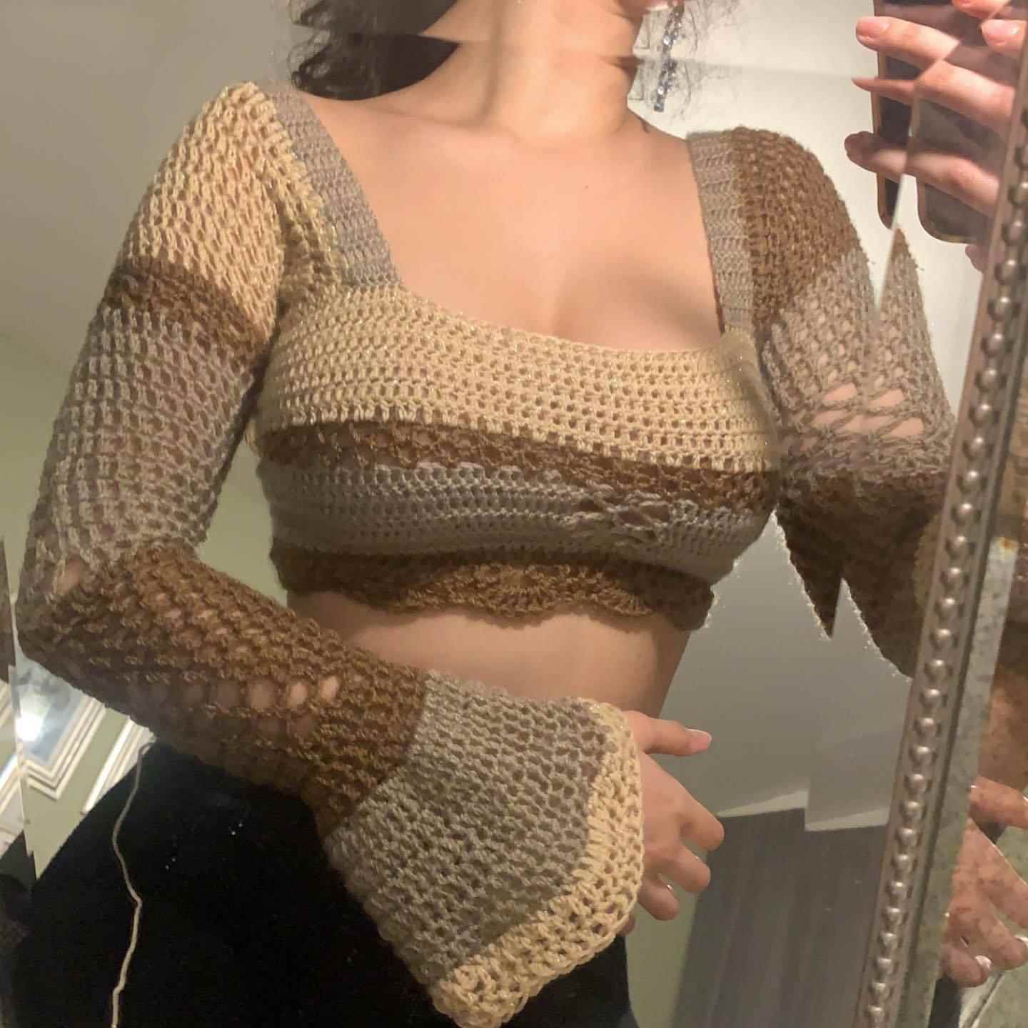top sleeve long crochet handmade matching color striped