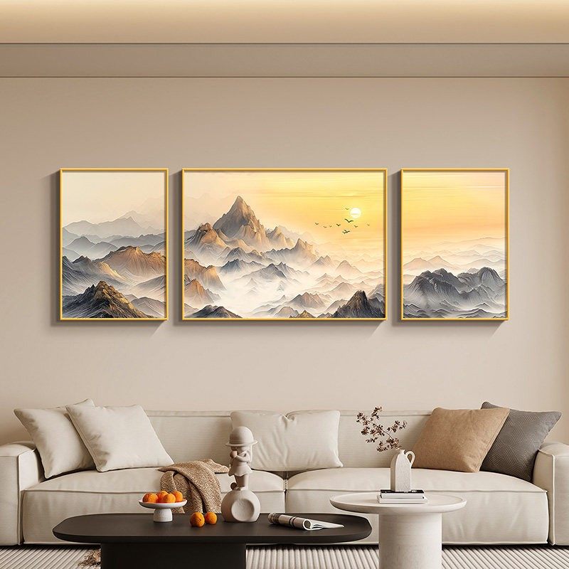 背有靠山客厅装饰画画高端大气沙发背景墙挂画画高级感日出东方三,家居饰品,现代装饰画,淘宝优惠券,粉丝福利购,淘宝优惠卷